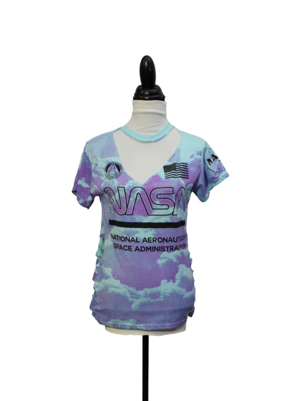 Handmade Tie Dye NASA Upcycled Tee Purple Aqua M